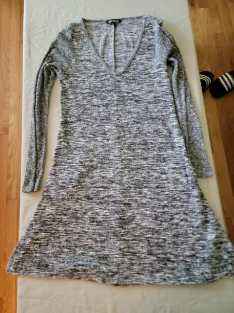 Express Womens Long Sleeve Sweater Dress, Size S, Grey/White/Black