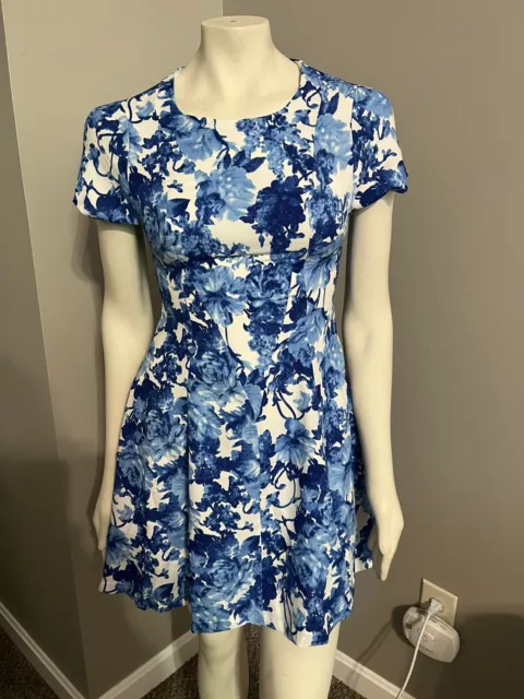 Pure Sugar Blue Floral Short Sleeve Zip Fit Flare Above Knee NWT Dress Small