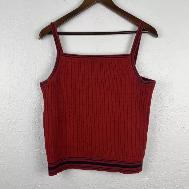 Vintage Y2K Lauren Ralph Lauren Bright Red Ribbed Spaghetti Strap Tank Top