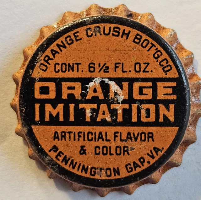 Orange Crush Cork Lined Soda Bottle Cap; Pennington Gap, VA (1927-1934)  Unused