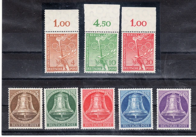Berlin  postfrisch Mi. Nr.   88-90, 101-105   Glocke III, Olympiade 1952
