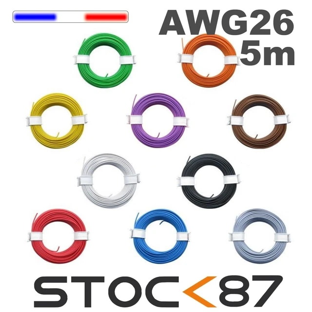 awg26/5#  fil de câblage modélisme bobine de 5m plusieurs couleurs disponibles
