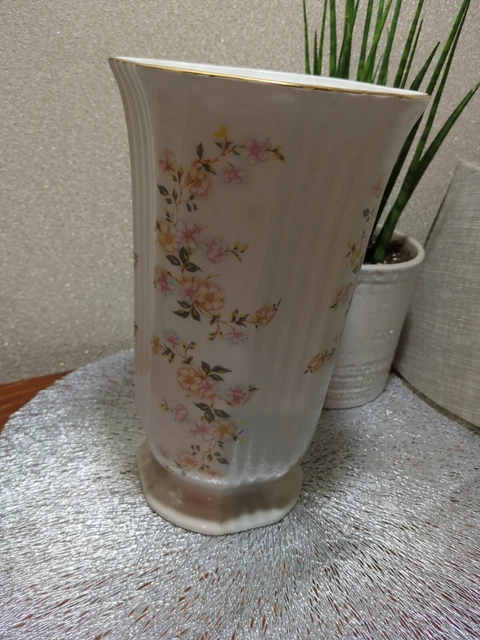 Vase Décoratif En Porcelaine Blanc à Fleurs - Marque Alba Iulia - Occasion En Bon état