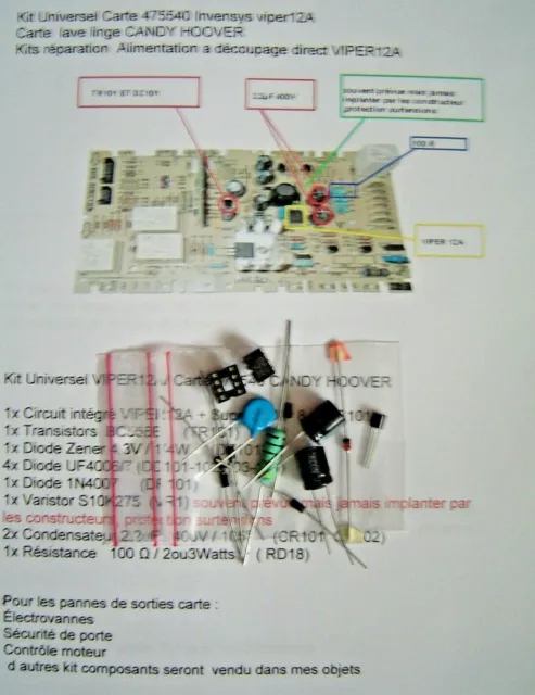 Kit  reparation Carte 475540 Invensys viper12A   lave linge CANDY HOOVER