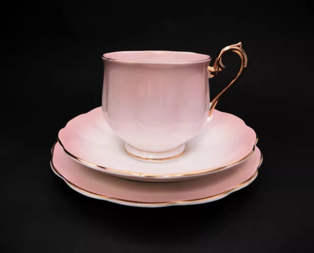 Vintage Royal Albert Bone China Rainbow Pink Trio Tea Cup Saucer Plate Hampton