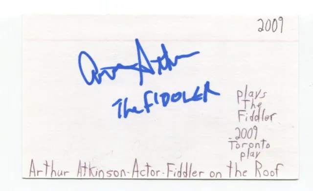 Arthur Atkinson Signed 3x5 Index Card Autographed Actor Fiddler On The Roof