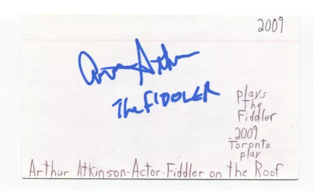 Arthur Atkinson Signed 3x5 Index Card Autographed Actor Fiddler On The Roof