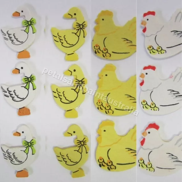 12 New Chicken Hen and Duck Wooden Embellishments for Craft Cards Scrapbooking