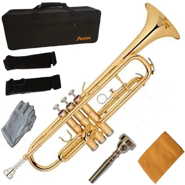 Funion Bb Trumpet Set B Flat Key Brass Body Gold Lacquer  Bell 4.84” W Case 7C