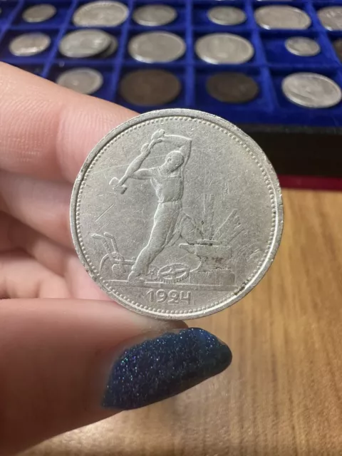 MONETA RUSSIA URSS 1 POLTINNIK 1924 10 gr ARGENTO 900 SA