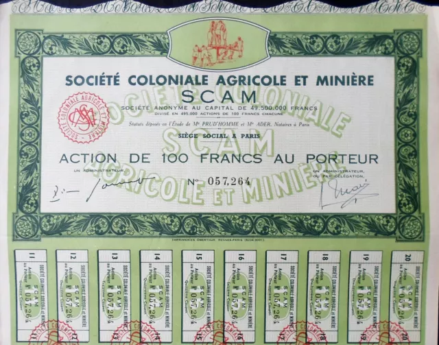 Société Coloniale Agricole et Minière SCAM, Capital 49,5 Mio. Francs