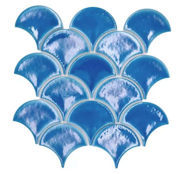 Azulejos de mosaico de cerámica escamas de pescado azul oscuro Ice Crackle Style | 10 alfombras