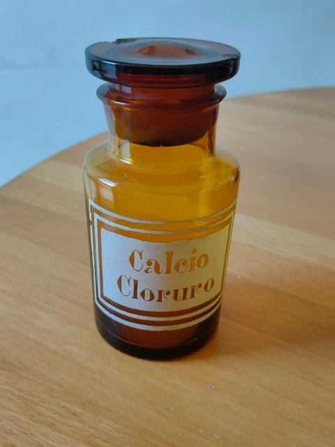 ANTICO VASO CONTENITORE Laboratorio Farmacia CALCIO CLORURO  in vetro ambrato