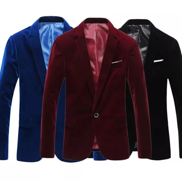 Mens Jacket Coat Fit Velvet Blazer Slim Luxury Party Suit Formal Casual Wedding！