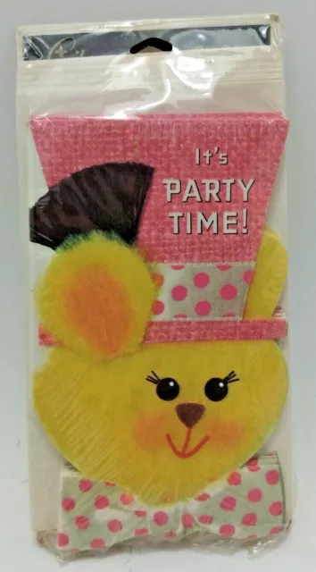 Vintage "It's Party Time!" Yellow Bunny w/ Pink Top Hat & Bowtie Invitations New