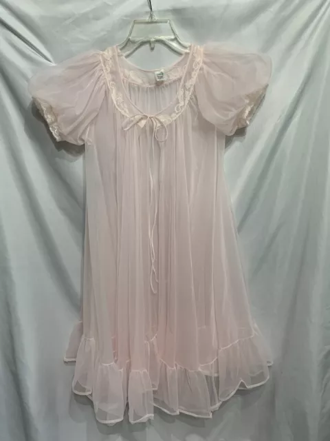 Vintage Gaymode Pennys Sheer Pink Chiffon & Lace Peignoir Robe Sz 32 USA