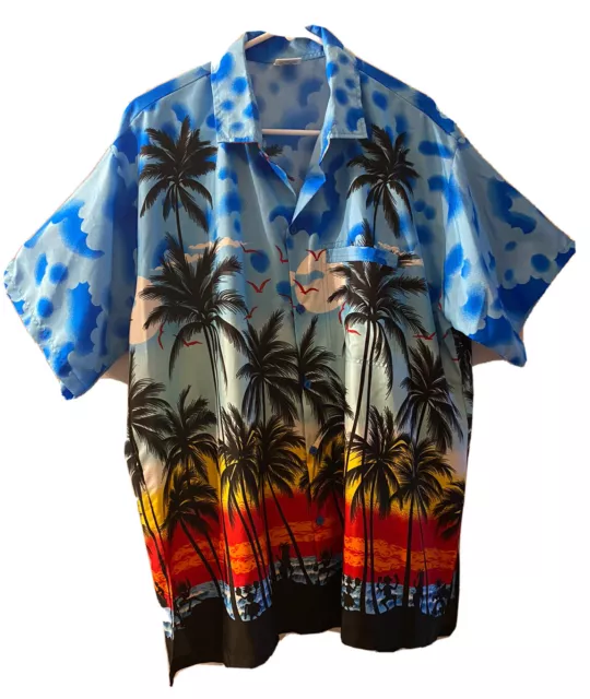 Hawaiian Shirt  La Leela Casual Beach Tropical Button Down Men’s size L B2