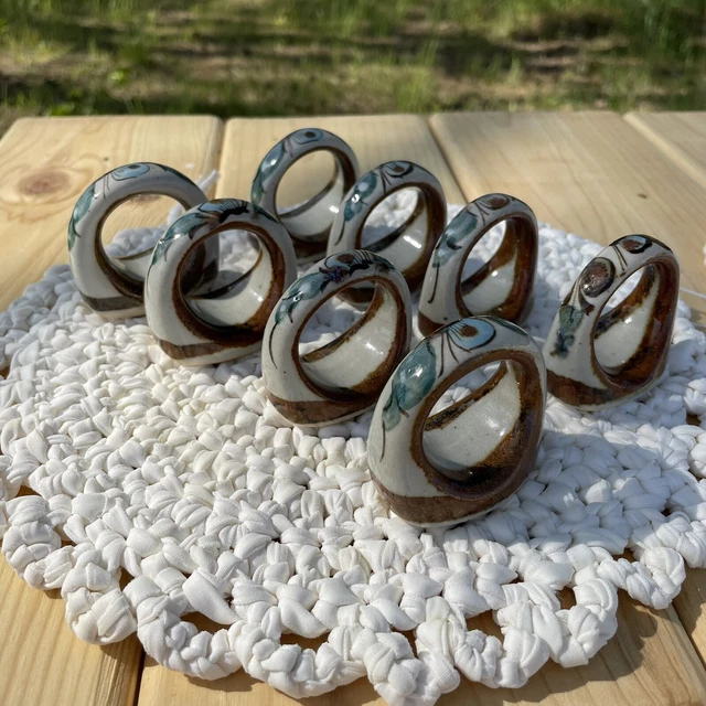 Vtg. Set Of 8 Ken Edwards Tonala Ceramic Pottery Napkin Rings PRETTY Vtg. Set Of 8 Ken Edwards Tonala Ceramic Pottery Napkin Rings PRETTY