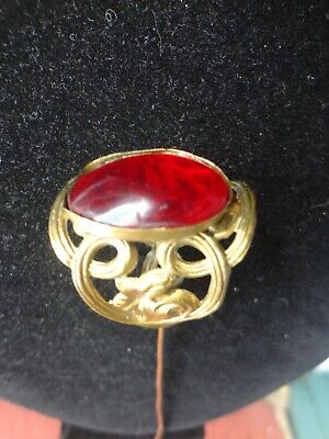Antique Art Nouveau Ruby Red Cabochon Floral Lady Hatpin Hat Pin 10"