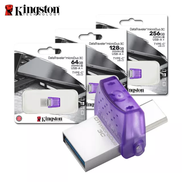 Kingston 64GB 128GB 256GB DataTraveler microDuo 3C USB-C & USB-A OTG Flash Drive