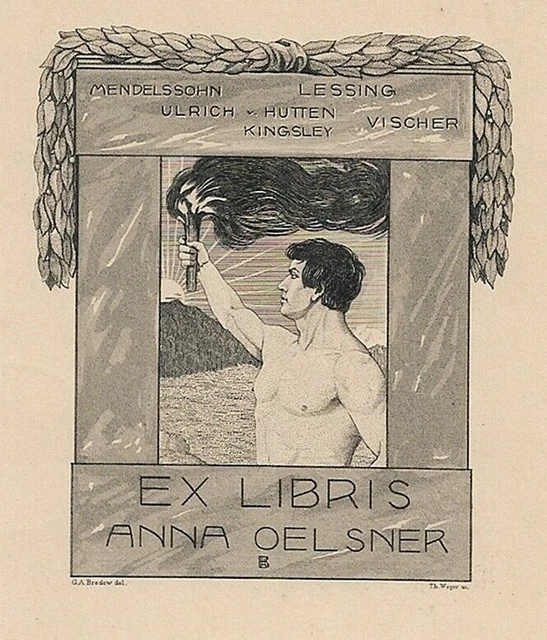 G. A. BREDOW: Exlibris für Anna Oelsner; Mann mit Fackel