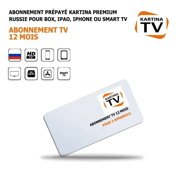 Abonnement Tv prépayé Kartina Premium Russie 12 mois pour Box, iPad, iPhone
