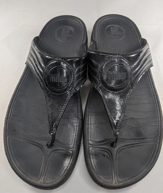 FITFLOP Black Patent Leather Thong Comfort Sandals Women's US 9 Style 029-001