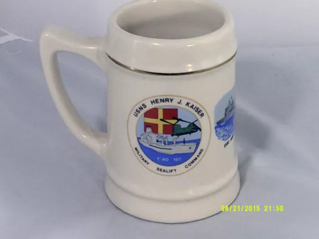 USNS Henry J. Kaiser (T-AO-187)White Porcelain Stein by Mil Art China made USA