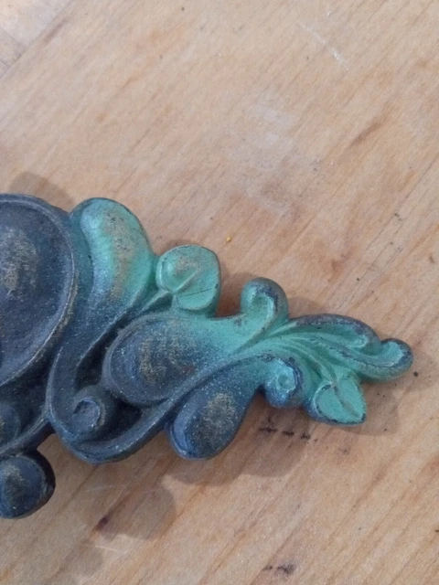 Vtg Art Deco Cast Iron Brass Look Curtain Rod Center Attachments Two Pair. 7