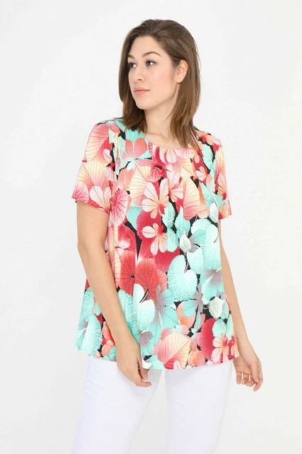 Camicia donna manica corta maglia blusa fantasia da taglie forti comode estiva