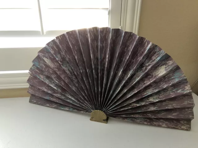 Vintage Decorative Asian Paper Fan Brass Base Chineses Taiwan Decor Shell