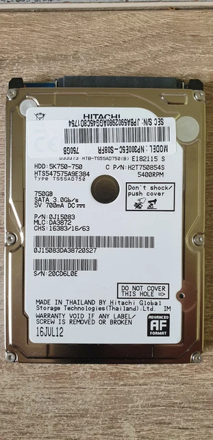 Disque Dur Interne Hitachi 320 Go HTS545032B9A302 – 2,5″ SATA – Occasion