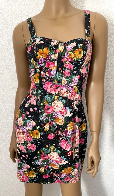 Abito Donna Corto Nero Con Fiori Taglia XS Negozio Mango Nuovo Senza Etichette