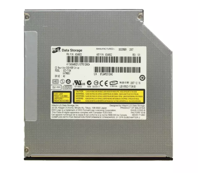 Hitachi LG Data Storage CD RW / DVD-ROM (GCC-T10N) IBM FRU 43W4603 / ASM 43W4602