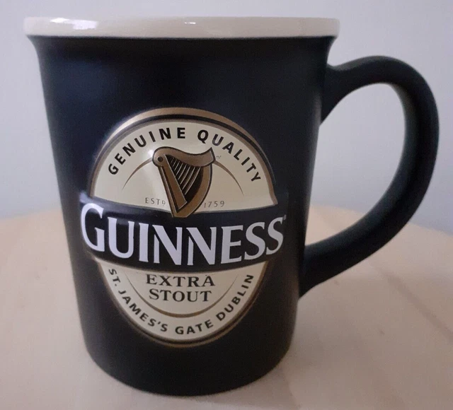 GUINESS MUG 3D Embossed Black Extra Stout St. James's Gate Dublin Large