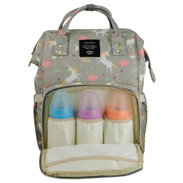 LEQUEEN Unicorn Mommy Mom Baby Diaper Bag Backpack Large Nappy Changing Bag Gray 5