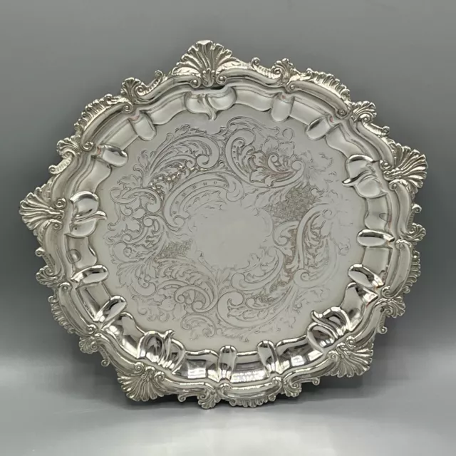 Antique Silver Plated Small Round Card Tray English George V Vintage Salver