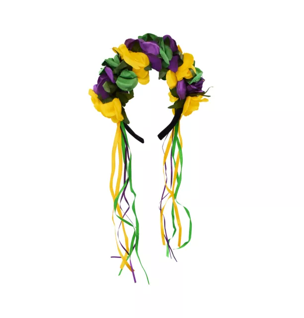 Womens Deluxe Mardi Gras Floral Crown Colorful Flower Headband Accessory