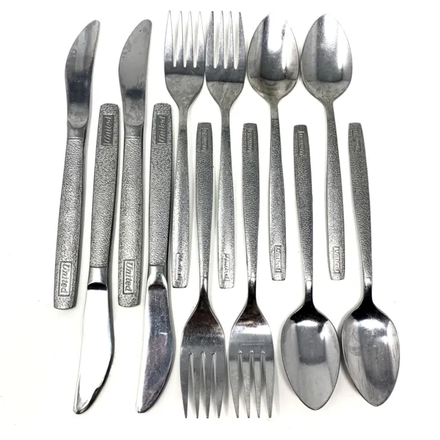 United Airline Stainless Fish Scales Silverware Flatware Knife Fork Spoon 12pc