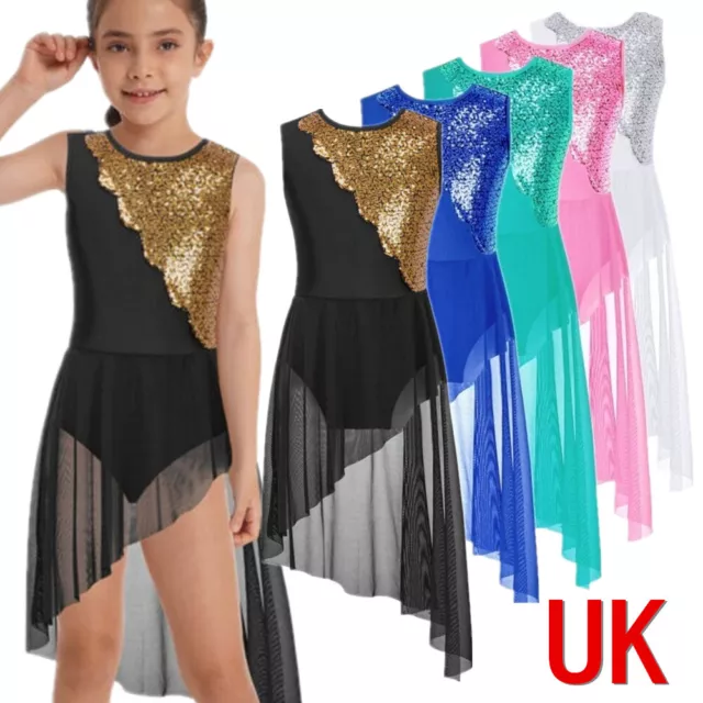 UK Freebily Girls Irregular Sequined Ballroom Lyrical Ballerina Dance Jazz Dress