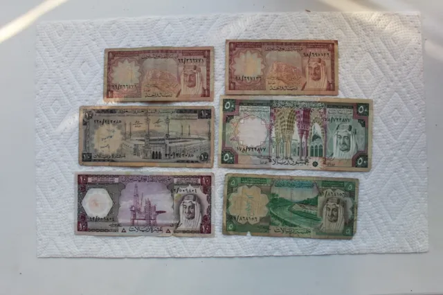 Saudi Arabia Banknotes, 10 Riyals 1966, 50 Riayals 1976, 10R/5R/1R(2) 1977