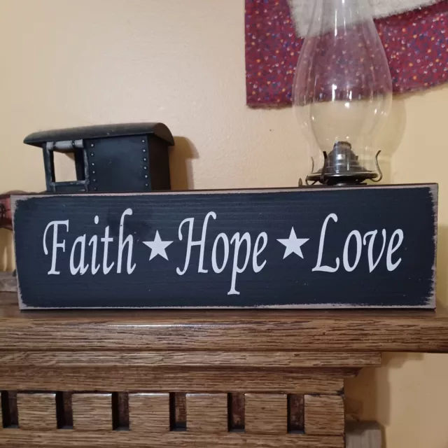 FAITH HOPE LOVE Country Farmhouse Rustic Primitive Sign Inspirational Home decor