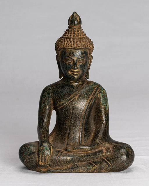 Ancien Khmer Style Bronze Assis Enlightenment Statue de Bouddha -20cm / 8 "