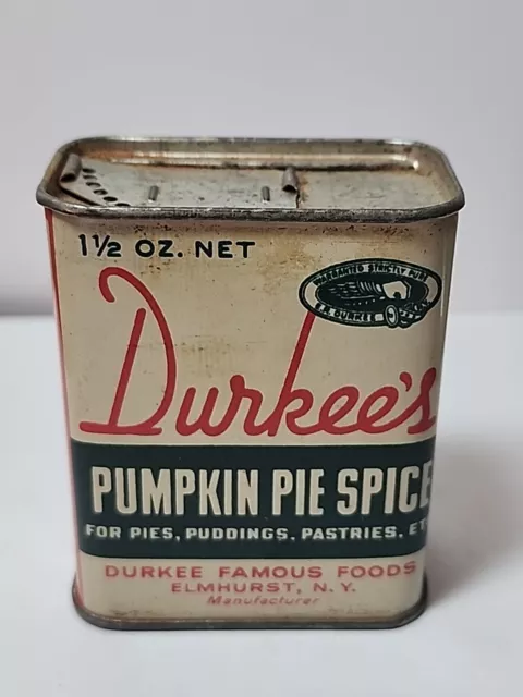 Vintage Durkee's Pumpkin Pie Spice Tin Durkee Famous Foods Elmhurst NY JB8F