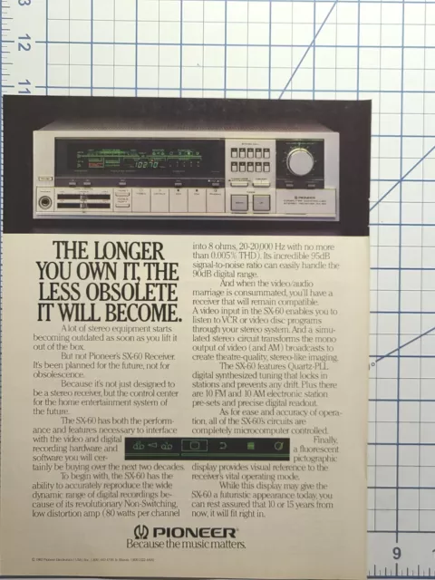 Pioneer SX-60 Receiver Tuner Stereo Component Vintage Print Ad 1984 2