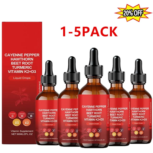 CAYENNE PEPPER HAWTHORN Beet Root Turmeric Vitamin K2+D3 Liquid Drops 1 ...