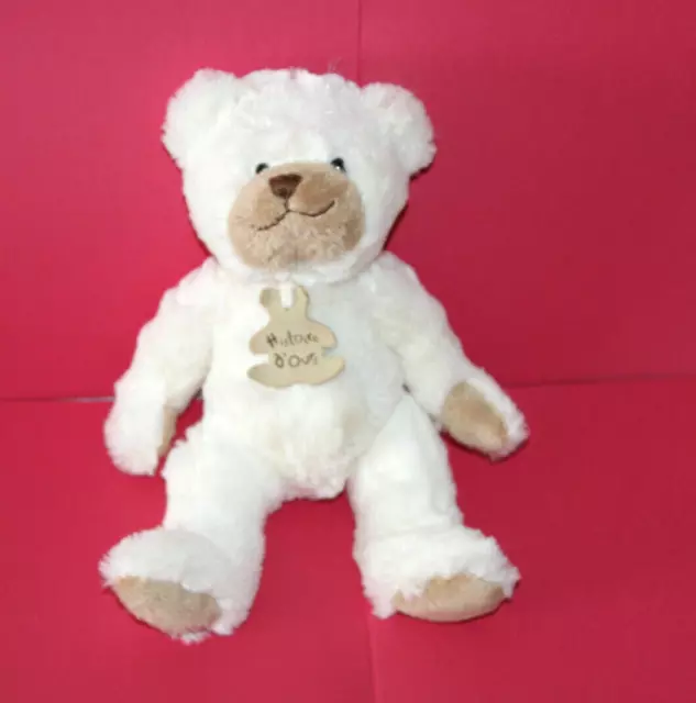 Histoire D'ours Doudou Peluche Ours Blanc Marron Clair Chocolat Etat Neuf