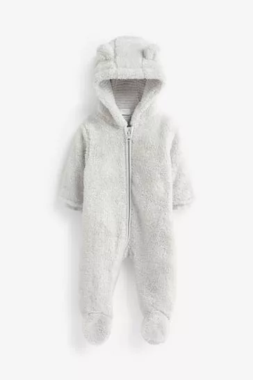 BNWT Next Baby Pramsuit Grey Cosy Fleece Bear Baby Pramsuit 12-18 Months