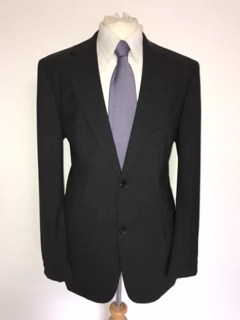 Hugo Boss - Uomo Tinta Unita Grigio Scuro Lana Abito - 40 Reg - W34 L30 -