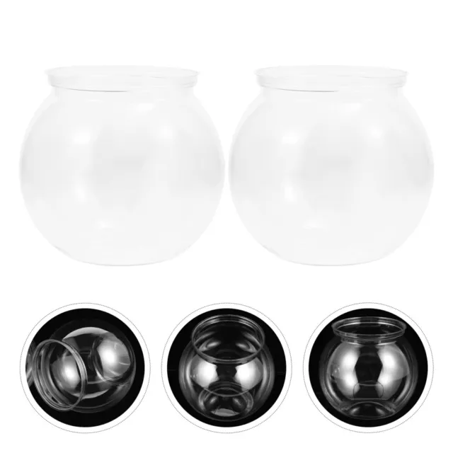 2 Pcs Fish Tank Transparent Small Plastic Bowls Vase Glass Containers Betta